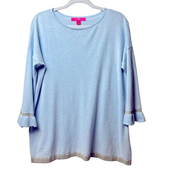 Lilly Pulitzer Charla Sweater Ruffle Cuff Metallic Trim Heatered Blue Size S - Picture 3 of 10